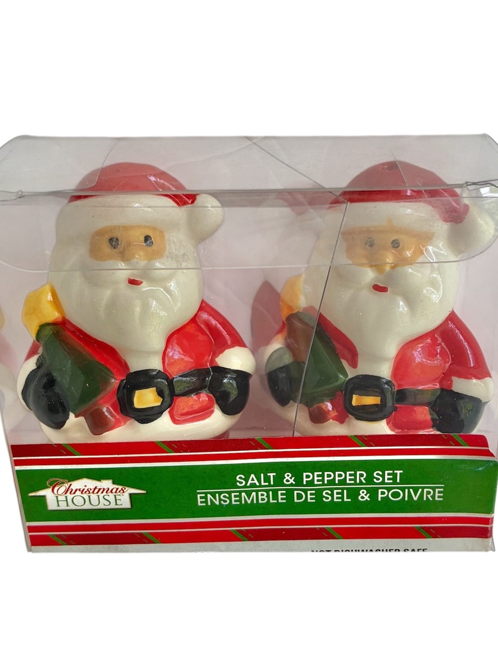 Christmas House Santa Claus Salt & Pepper Shakers Set Ceramic Collectible 3”
